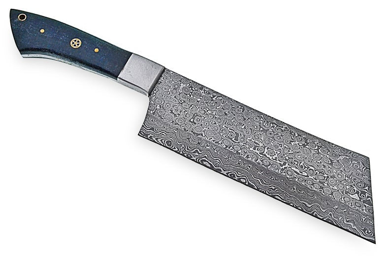 Custom Handmade Damascus Cleaver Knife – 10” Micarta Handle & Leather Sheath