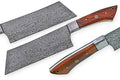 Handmade Damascus Cleaver Knife – 12" Rosewood Handle with Leather Sheath