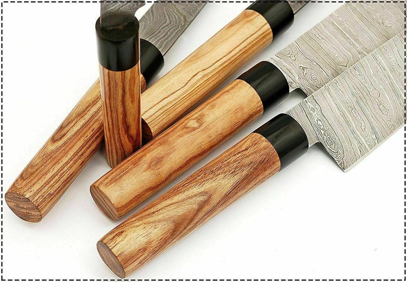Custom Handmade Damascus Chef Knife – 13” with Olive Wood or Resin Handle, Bolster & Leather Roll