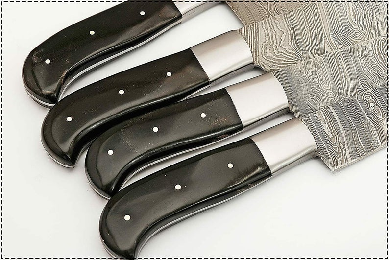 Custom Handmade Knife – 13” Damascus Steel Blade with Resin Handle, Steel Bolster & Leather Roll | Premium Custom Knife Set