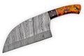 Cleaver Kitchen Knife – 10” Damascus Steel Blade with Epoxy Resin or Wangi Wood Handle + Leather Sheath
