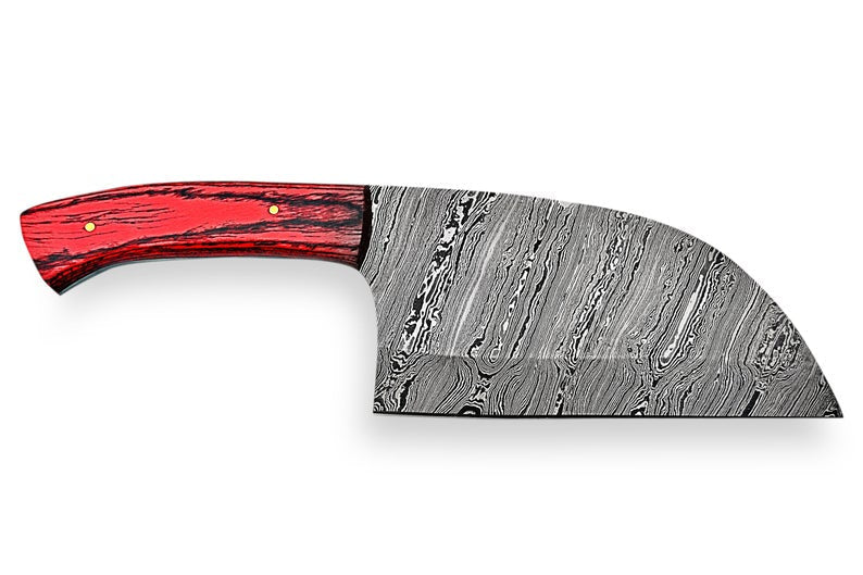 Custom Handmade Damascus Cleaver – 10” Blade with Pakka Wood Handle & Leather Sheath