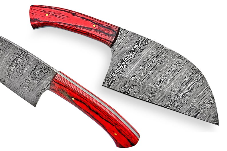 Custom Handmade Damascus Cleaver – 10” Blade with Pakka Wood Handle & Leather Sheath