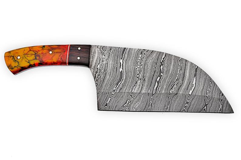 Cleaver Kitchen Knife – 10” Damascus Steel Blade with Epoxy Resin or Wangi Wood Handle + Leather Sheath
