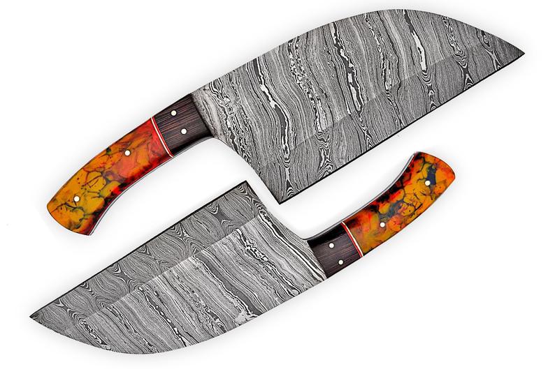 Cleaver Kitchen Knife – 10” Damascus Steel Blade with Epoxy Resin or Wangi Wood Handle + Leather Sheath