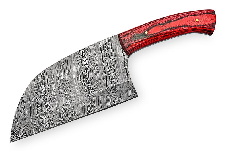 Custom Handmade Damascus Cleaver – 10” Blade with Pakka Wood Handle & Leather Sheath