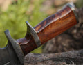 Custom Handmade Damascus Steel Bowie Knife - 13" Length, Rosewood Handle, Damascus Steel Guard, with Leather Sheath