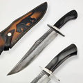 Custom Handmade Damascus Steel Bowie Knife - 13" Length, Steel Guard, Marta Sheath, with Leather Sheath