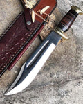 New Custom Handmade 440C Steel Heavy Duty Crocodile Dundee Hunting Bowie Knife - 16" Leather & Buffalo Horn Handle, Razor Sharp Blade, with Belt Loop Leather Sheath