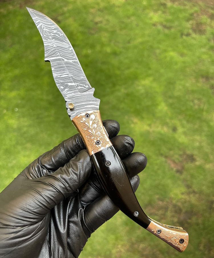 Custom Handmade Damascus Blade EDC Folding Pocket Knife