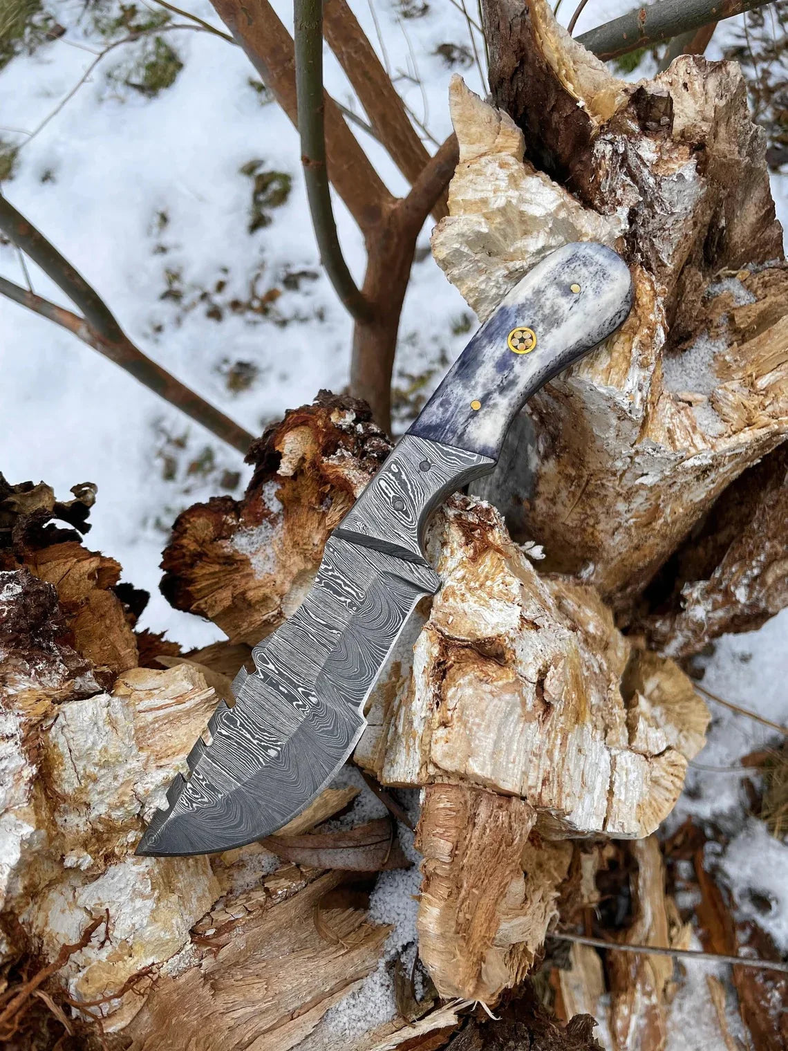 Custom handmade Damascus steel tracker knife