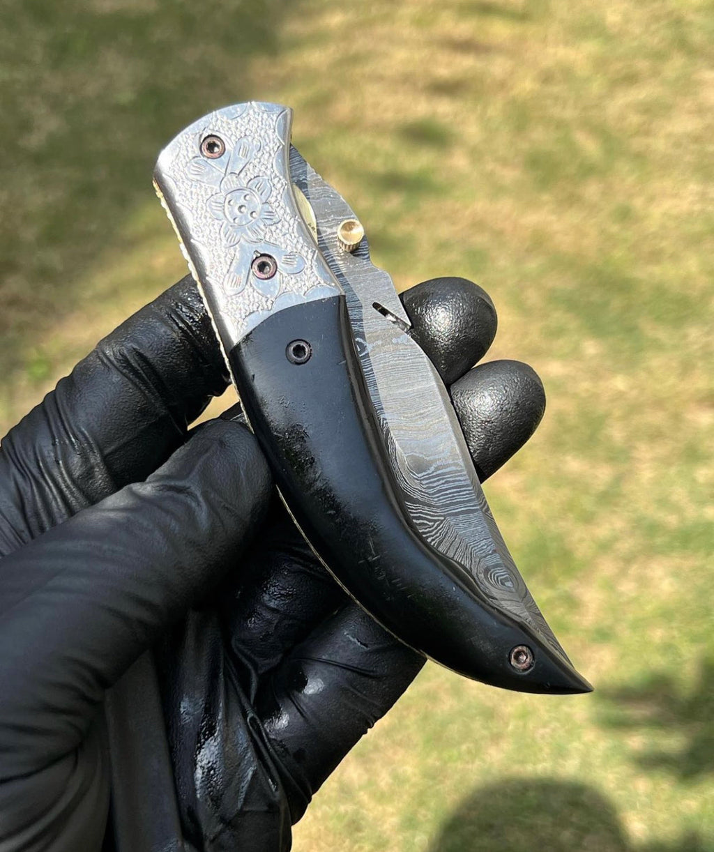 Custom Handmade Damascus steel Blade EDC Folding Pocket Knife