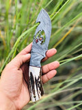 Custom handmade Damascus steel Guthook skinning knife