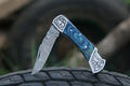 Custom Handmade Damascus Steel Pocket Knife – 7” with Engraved Bolster or Pakkawood Handle & Leather Sheath