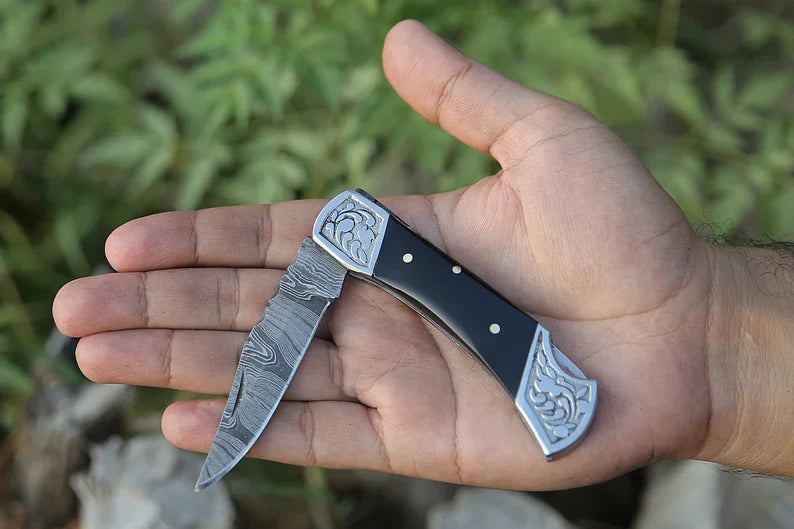 Custom Handmade Damascus Steel Best EDC Utility Knife – 7” with Engraved Bolster or Resin Handle & Leather Sheath