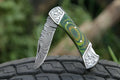 Custom Handmade Folding Pocket Knife – 7” Damascus Steel Blade with Engraved Bolster or Pakkawood Handle & Leather Sheath