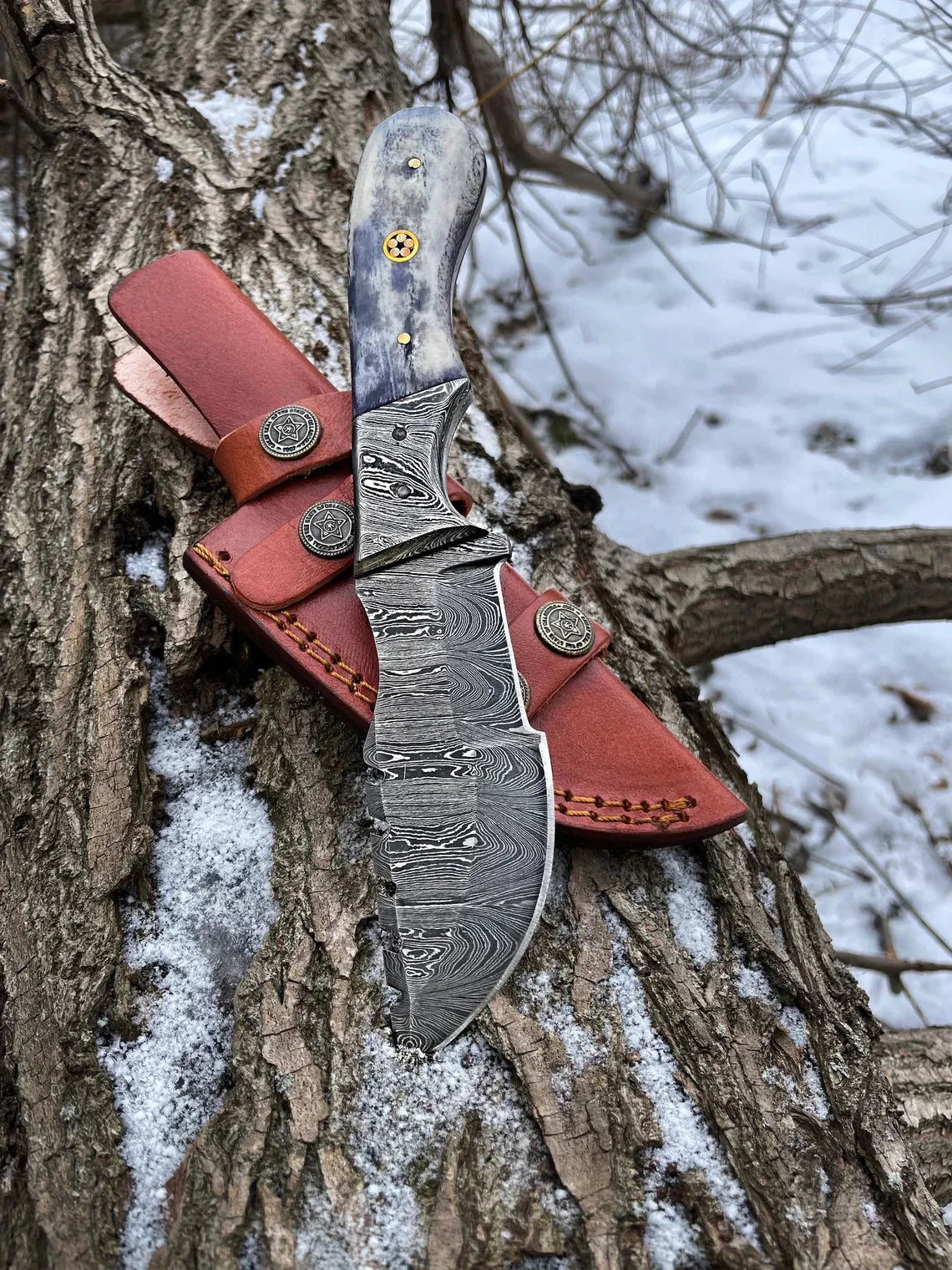 Custom handmade Damascus steel tracker knife