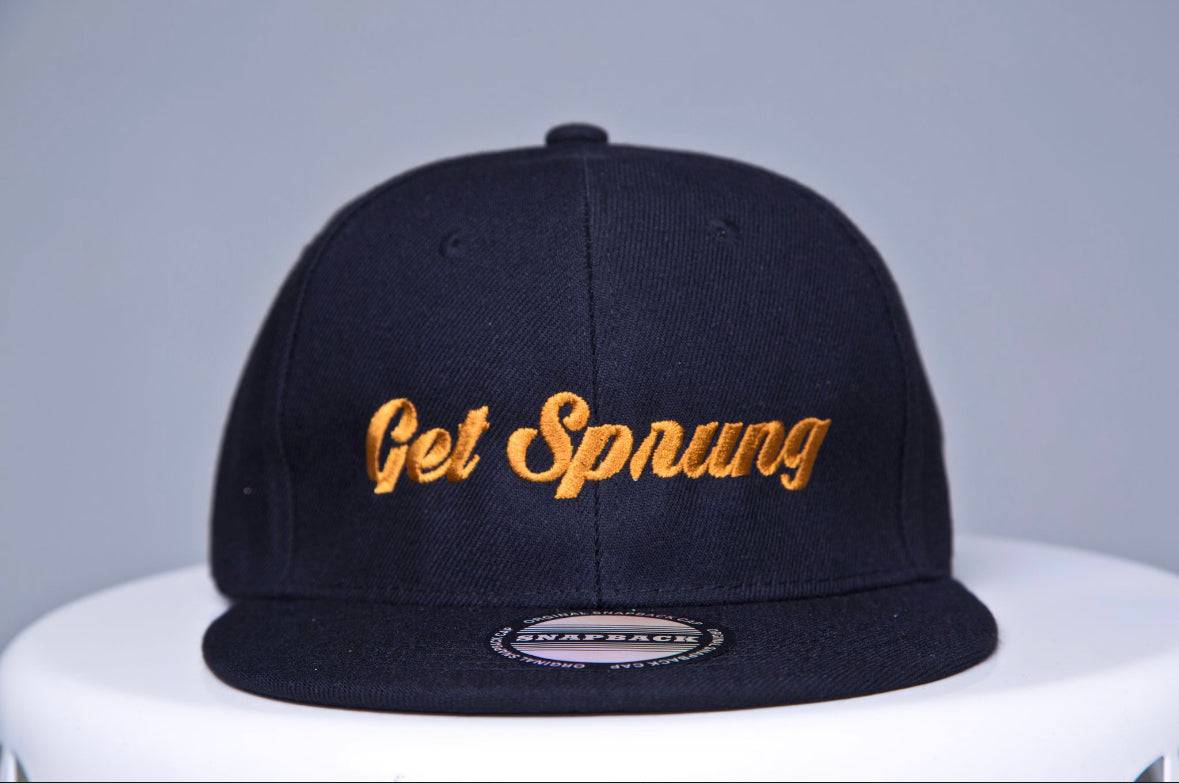 The “GET SPRUNG” black snap back hat