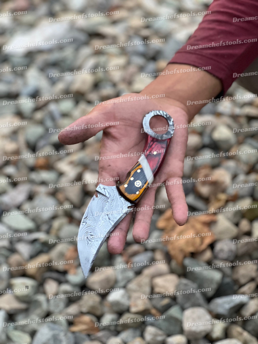 Premium Custom Handmade Damascus Steel Skinning Knife – 8” Color Wood Handle + Leather Sheath