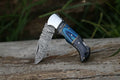Custom Handmade Folding Knife – 7” Damascus Steel Blade with Pakka Wood Handle & Steel Bolster, Leather Sheath Included