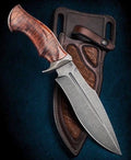 Custom Handmade D2 Steel Bowie Knife - Rosewood Handle, Steel Guard, with Cone Leather Sheath