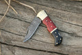 Custom Handmade Cowboy Pocket Knife – 7” Damascus Steel Blade with Buffalo Horn or Pakka Wood Handle, Brass Bolster & Leather Sheath
