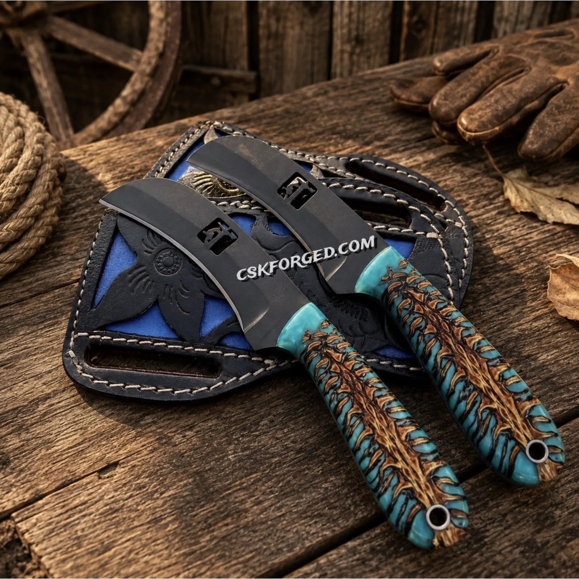 Lineman Knife Set – D2 Powder Coated Steel Pinecone Handles