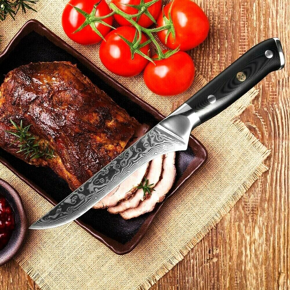 Custom Handmade Damascus Steel Fillet Knife with G10 Handle, 11” Blade, and Leather Sheath