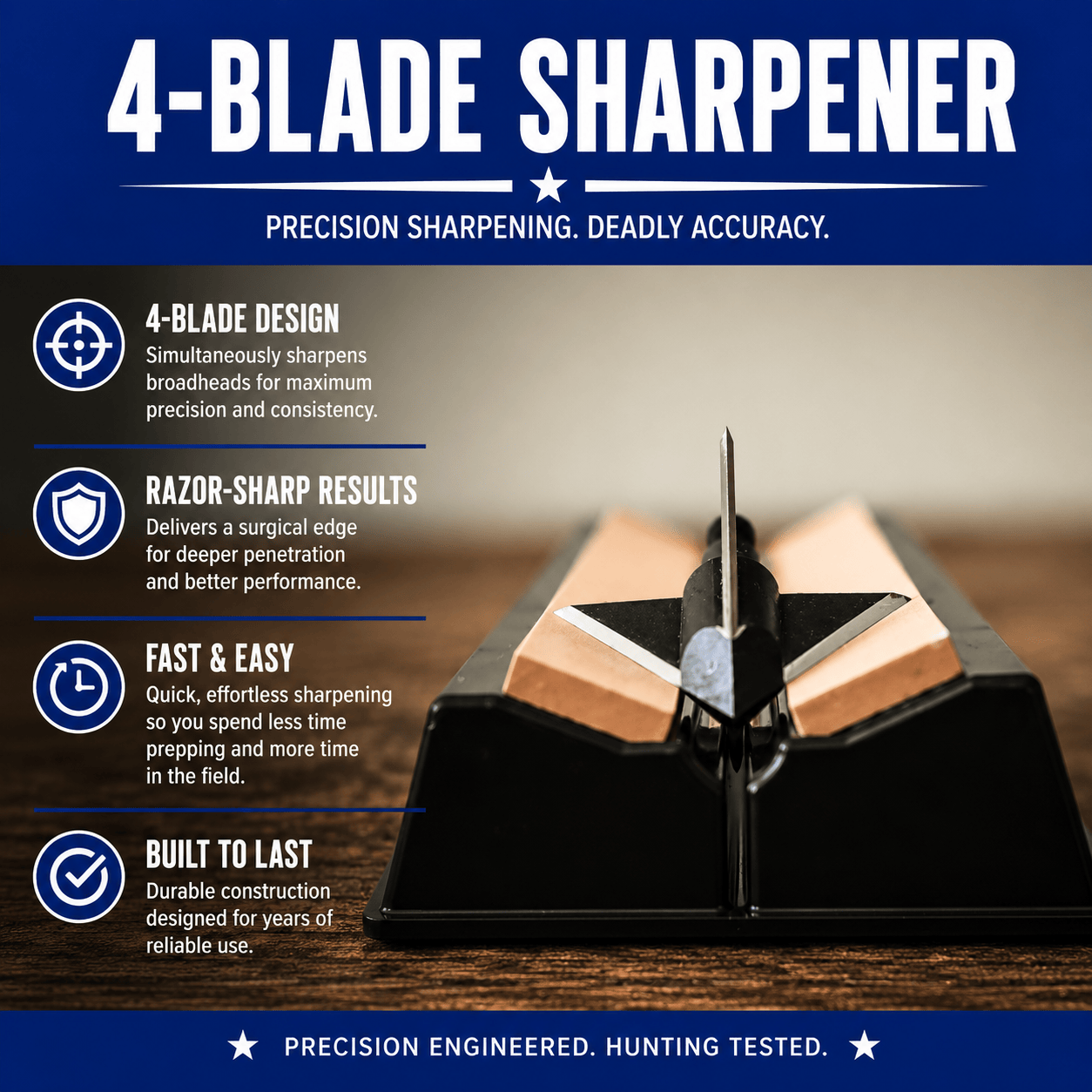 Tooth of the Arrow | Fine Grit 4-Blade Broadhead Sharpener