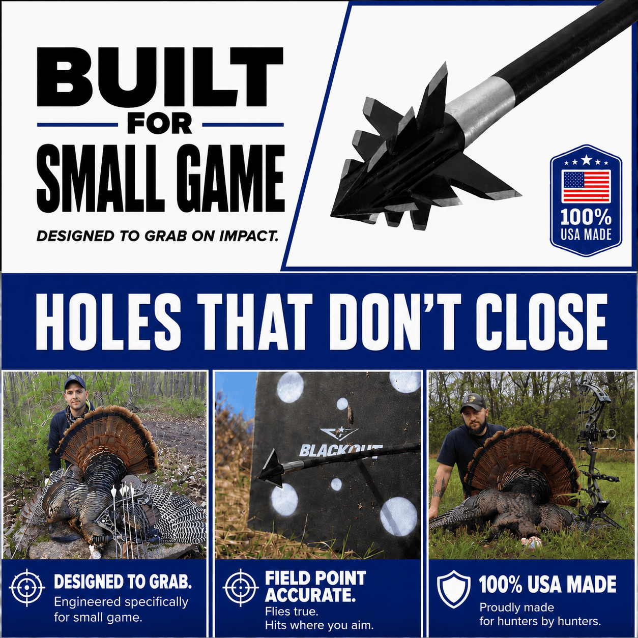 TOTA | 125 Grain Broadhead | Small Game and Turkey | Fixed Blade