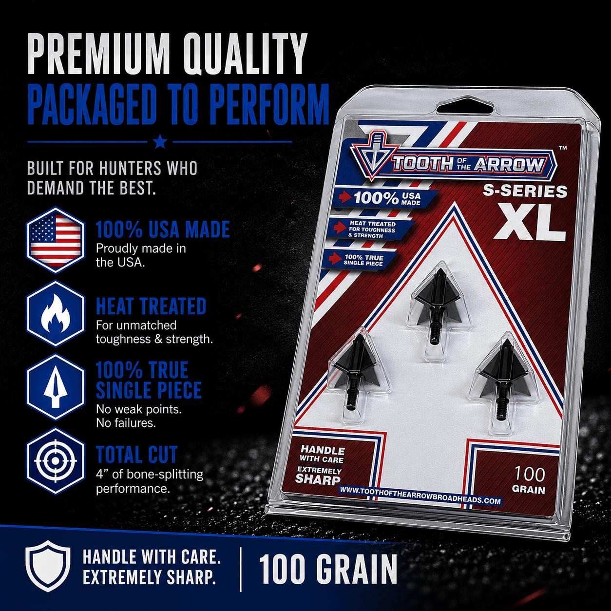 TOTA | 100 grain XL broadhead | 1-3/16-inch solid | fixed blade