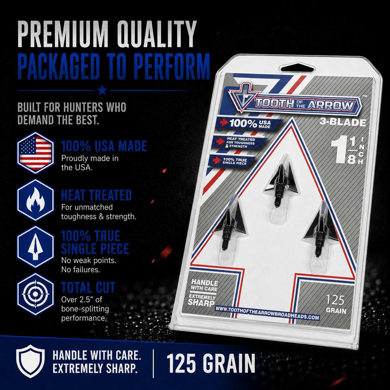 TOTA | 125 grain broadhead | 1-1/8 inch | fixed 3-blade