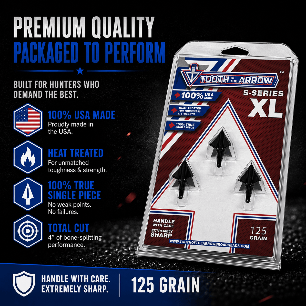 TOTA | 125 grain XL broadhead  | 1-3/16-inch solid | fixed blade