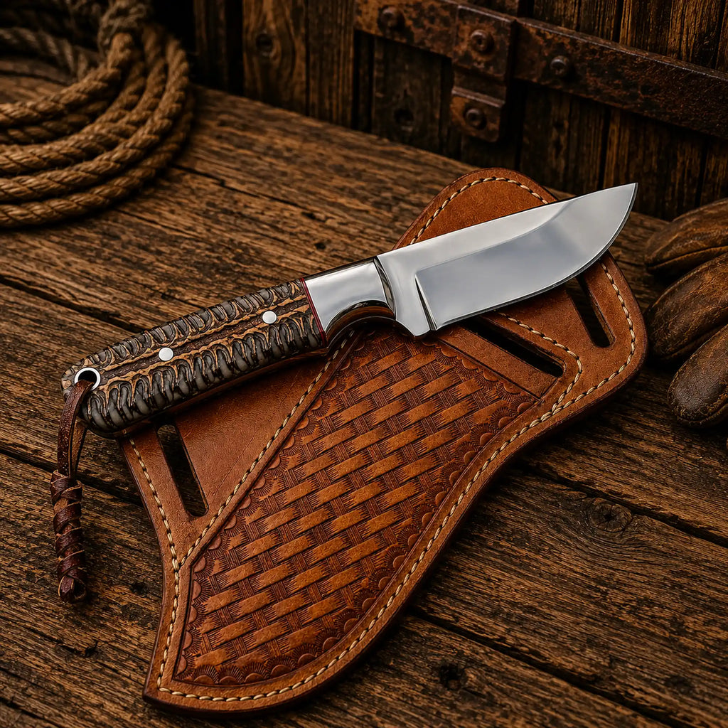 Traditional Cowboy Hunting Knife – D2 Steel with Pinecone Resin Handle